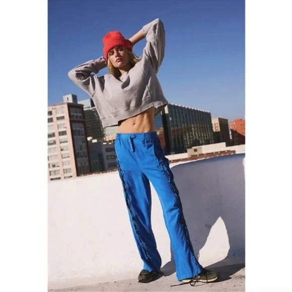Free People Movement blue bungee cord Baggy wide leg pants Size Small - Picture 1 of 11